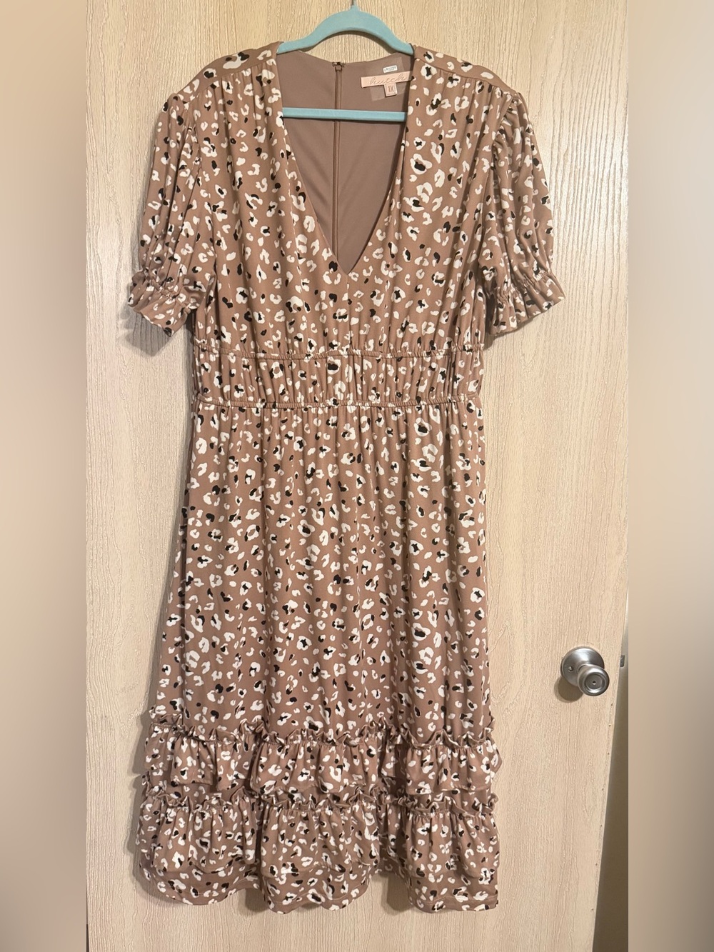 Hutch Taupe Leopard Print Ruffle Dress